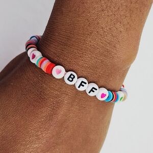 Handmade Heart Clay Bead Bracelet With The Letters BFF